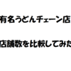 有名うどんチェーン店の店舗数を比較してみた【讃岐製麺・丸亀製麺・金比羅製麺・はなまるうどん・杵屋】
