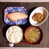 Grilled Salmon, Vege-soup, Natto.