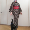 昨日のジャガードウール着物のスカート無しバージョン　ゴムに巻き付けてお団子　今日の猫さん　FB-100＆フロッピーディスク