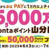 2025/7/31まで！ローソン銀行ATMからau PAYへ1万円以上チャージすると5000万Pontaポイント山分け！ノーリスク！