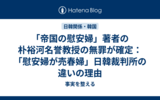 「帝国の慰安婦」著者の朴裕河名誉教授の無罪が確定：「慰安婦が売春婦」日韓裁判所の違いの理由