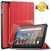 GesMa NewモデルFire HD 8/Fire HD 8 Plus ケース ガラスフィルム セット Fire HD 8 2020年発売 第10世代 保護カバー 軽量 PUレザー製 手帳型 保護フィルム 耐衝撃 スタンド付き(レッド)