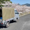 満開の桜をみながら、自分のエリアの配達を終わらせたら、ホンダの軽トラで、