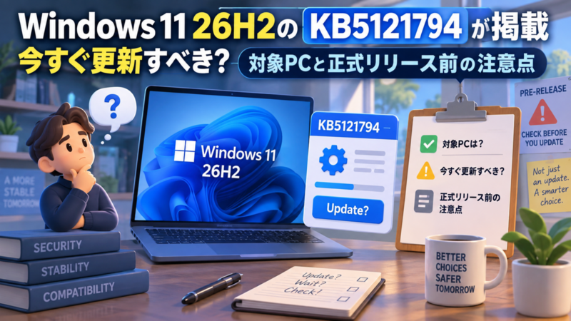 Windows 11 26H2のKB5121794が掲載、今すぐ更新すべき？対象PCと正式リリース前の注意点