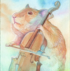 水彩画「Hamsters 006 - Cellist」