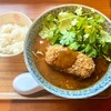 【新店】蕎麦つぐみ食堂 銀座店（新富町）〔日替わり〕欧和カレーそば•濃厚カレーコロッケのせ（一口ごはん付き）＋パクチー