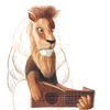 水彩画「Lion / Lutist」