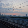 新木場駅　京葉線ホーム西端からの夕陽・夏編