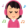 ヘッドホンで音楽を聞く人のイラスト（女性）