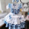 メイド服　青色　荷葉フリル　4点セット　スカート　コスプレ衣装　Lolita