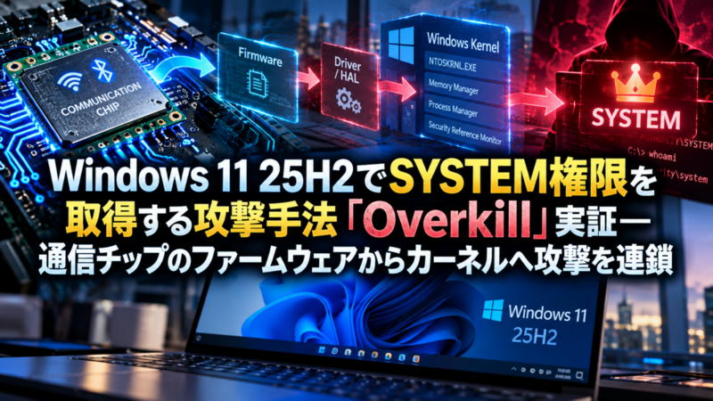 Windows 11 25H2でSYSTEM権限を取得する攻撃手法「Overkill」実証―通信チップのファームウェアからカーネルへ攻撃を連鎖