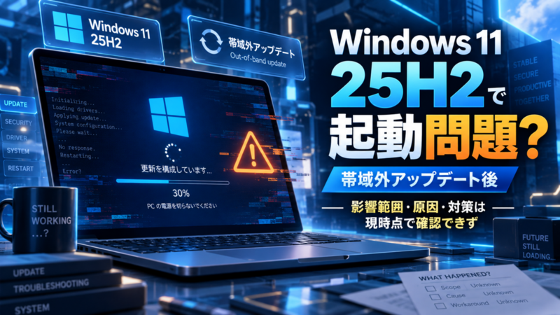 Windows 11 25H2で帯域外アップデート後に起動問題？現時点で影響範囲・原因・対策は確認できず