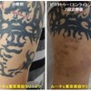 腕の黒い竜のタトゥーを半袖から出る部分だけ消します。
