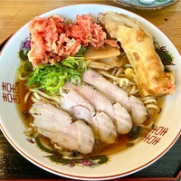 【新店】立ち食いそば あさだけ（錦糸町）ラーメン〔肉売切で半分〕＋紅生姜天＋ちくわ天
