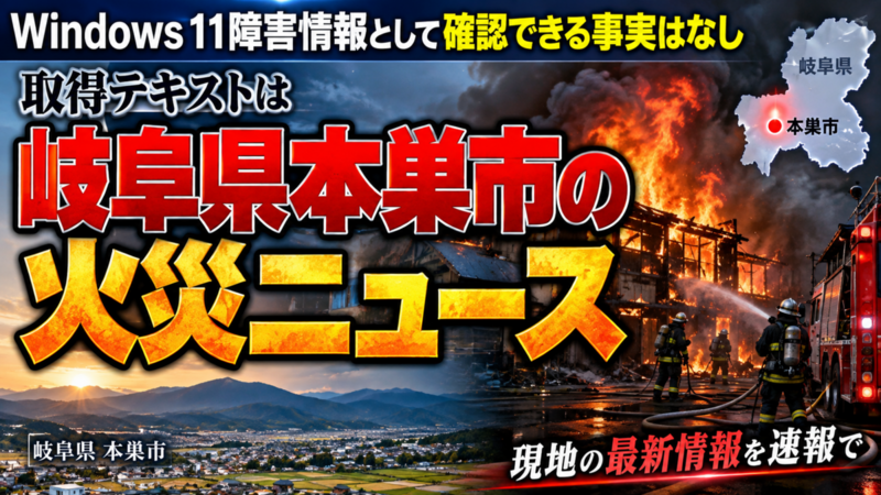 Windows 11障害情報として確認できる事実はなし、取得テキストは岐阜県本巣市の火災ニュース