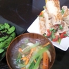 肉巻き、えんどうゴマ和え、スープ