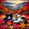 紅葉の絨毯で夢の中の二匹