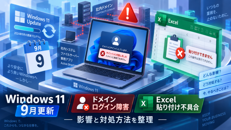 Windows 11の9月更新でドメインログイン障害、Excel貼り付け不具合も発生｜影響と対処方法を整理