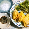 こごみの天ぷらをブラック岩塩で味わう