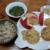 玉ねぎの天ぷらとごぼう飯