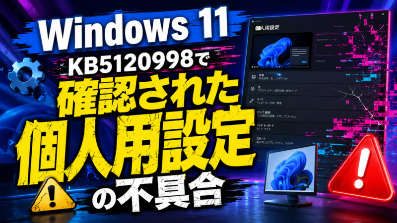 Windows 11 KB5120998で確認された個人用設定の不具合