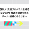 【新しい支援プログラム登場！】プロジェクト推進の課題を抱えたチーム・組織のみなさまへ