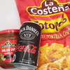 今夜はこれ。 ⁡⁡La Costena Salsa Dip HOT ⁡ ⁡サルサソース ホット、La Costenaトルティーヤチップス、コカ・コーラを使った酒「ジャックダニエル&コカ・コーラ」⁡