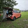 【日産サクラ】強風大雨の中、カーサイドタープでデイキャンプ