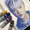 韓国ラッパーの絵を描くサクラマット水彩