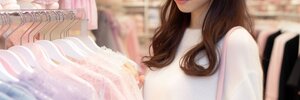 20代女性がお店でガーリーな服を選んでいるところ