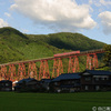 夕日に浮かび上がる余部鉄橋