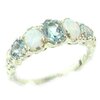 High Quality Solid Sterling Silver Natural Aquamarine & Opal English Victorian Ring - Size 8 - Finger Sizes 5 to 12 Available