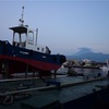 沼津港から見る朝の富士山と親子？船