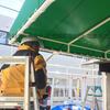 愛知県名古屋市　デザインテントの施工中！