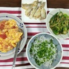 夏野菜の和え物、しらす丼、トマ玉炒めなど。