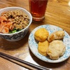 キムチ納豆豆腐と胸から揚げの朝ごはん