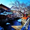 京都ぶらり　本日の一枚　雪化粧の祇園白川