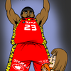 【12月21日はバスケの日】シュートを打つ女性に立ちはだかる外国人選手のイラストを描きました