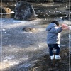1歳児 池の上に立つ