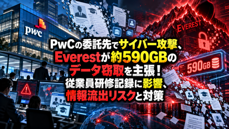 PwCの委託先でサイバー攻撃、Everestが約590GBのデータ窃取を主張！従業員研修記録に影響、情報流出リスクと対策