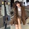 コーデュロイ テーラードジャケット ルーズ 韓国ファッション レディース 大人可愛い ガーリー