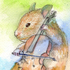 水彩画「Hamsters 009 - Cellist」