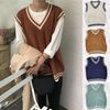 ニットベスト ルーズ Vネック ライン 韓国ファッション レディース 大人可愛い ガーリー