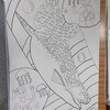 ６年生：図工　木版画　下絵を完成、版木に転写