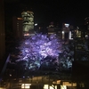 オフィス街にライトアップされる夜桜