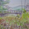 枯れた蓮の池を描く　備中高松城址公園