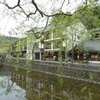 桜咲く城崎温泉の町並みと温泉寺