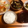 白菜と豚肉の辛味炒め/ブロッコリーのおかか和え/高野豆腐と青梗菜の煮物　献立