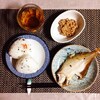 Rice ball, Roast flounder, Natto.