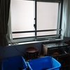 レースカーテンを開けた金魚部屋